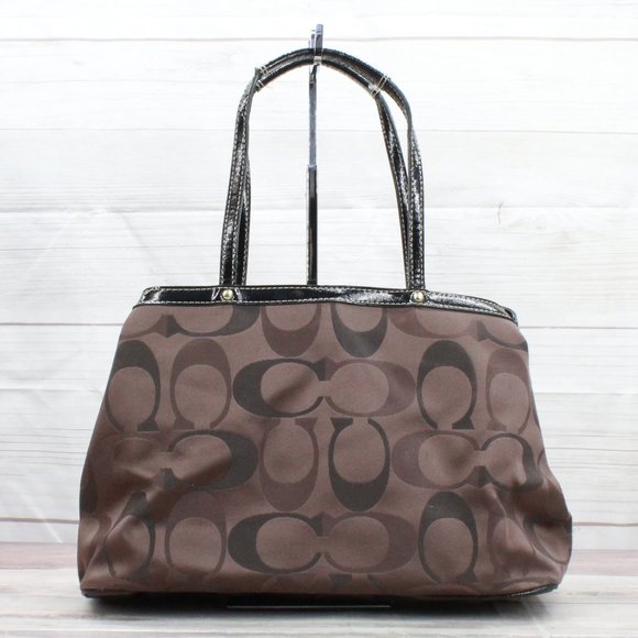 Coach F20105 Signature Brown Kisslock Carry All Purse Satchel Shoulder Bag - Picture 3 of 9